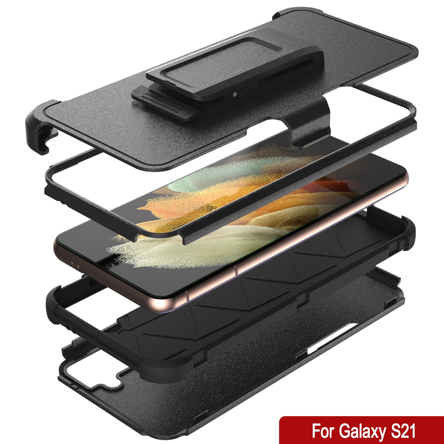 Punkcase for Galaxy S21 5G Belt Clip Multilayer Holster Case [Patron Series] [Black]