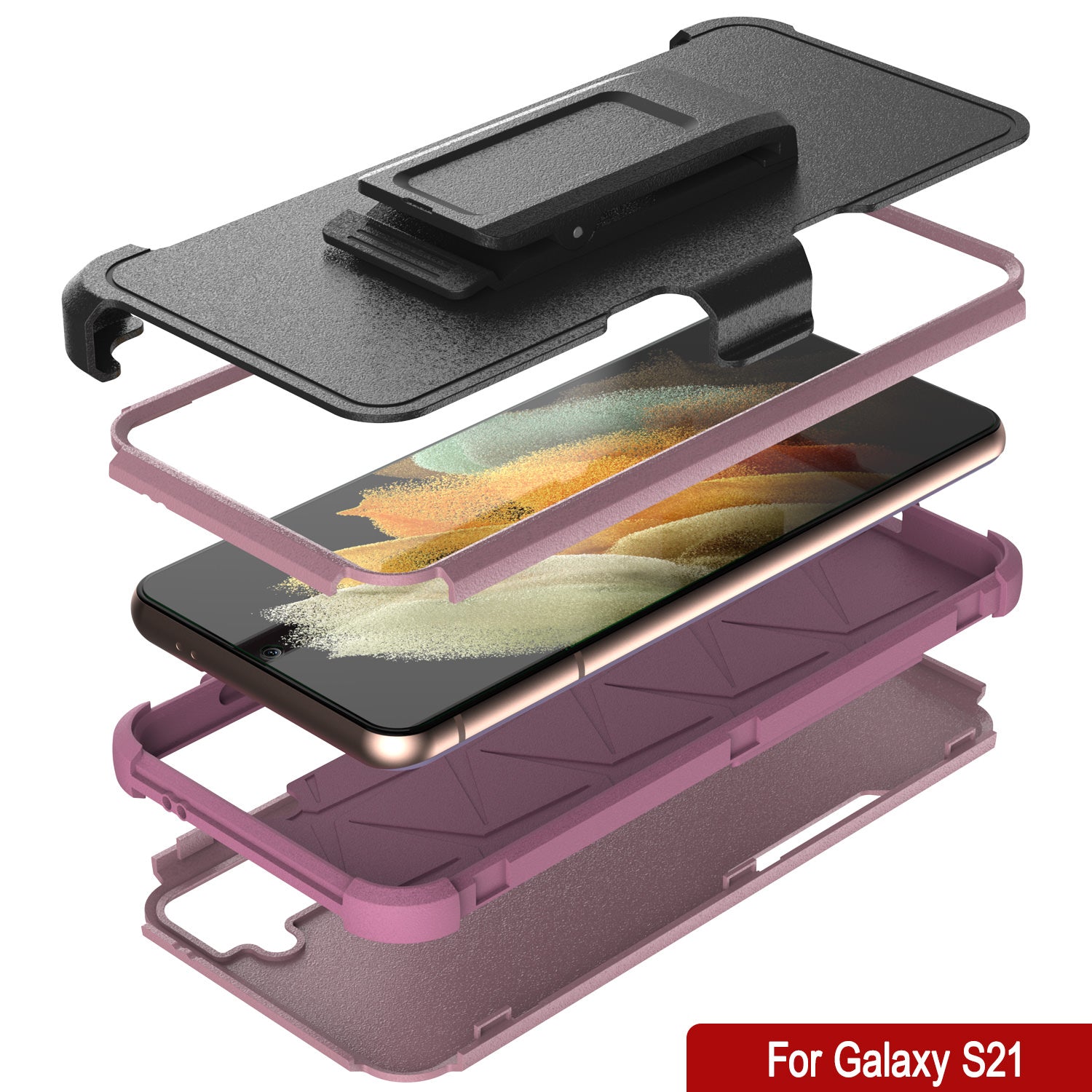 Punkcase for Galaxy S21 5G Belt Clip Multilayer Holster Case [Patron Series] [Pink]