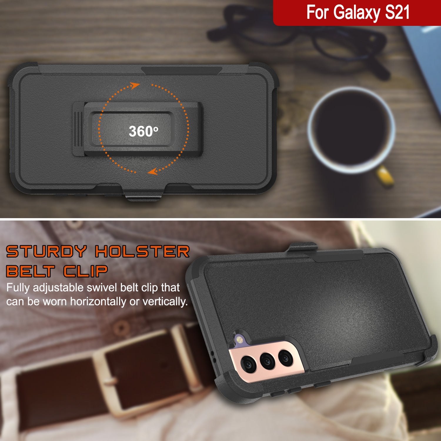 Punkcase for Galaxy S21 5G Belt Clip Multilayer Holster Case [Patron Series] [Black]