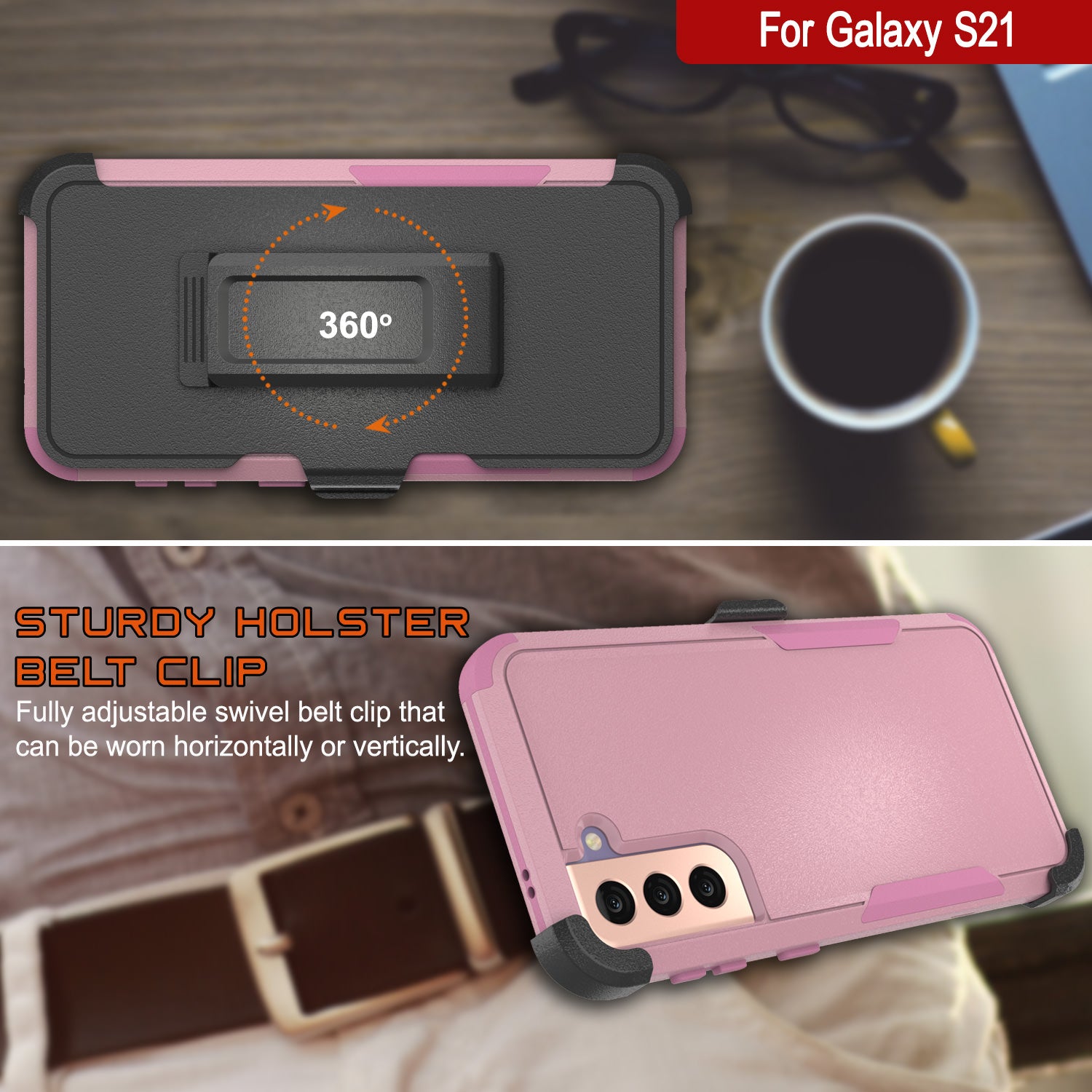 Punkcase for Galaxy S21 5G Belt Clip Multilayer Holster Case [Patron Series] [Pink]