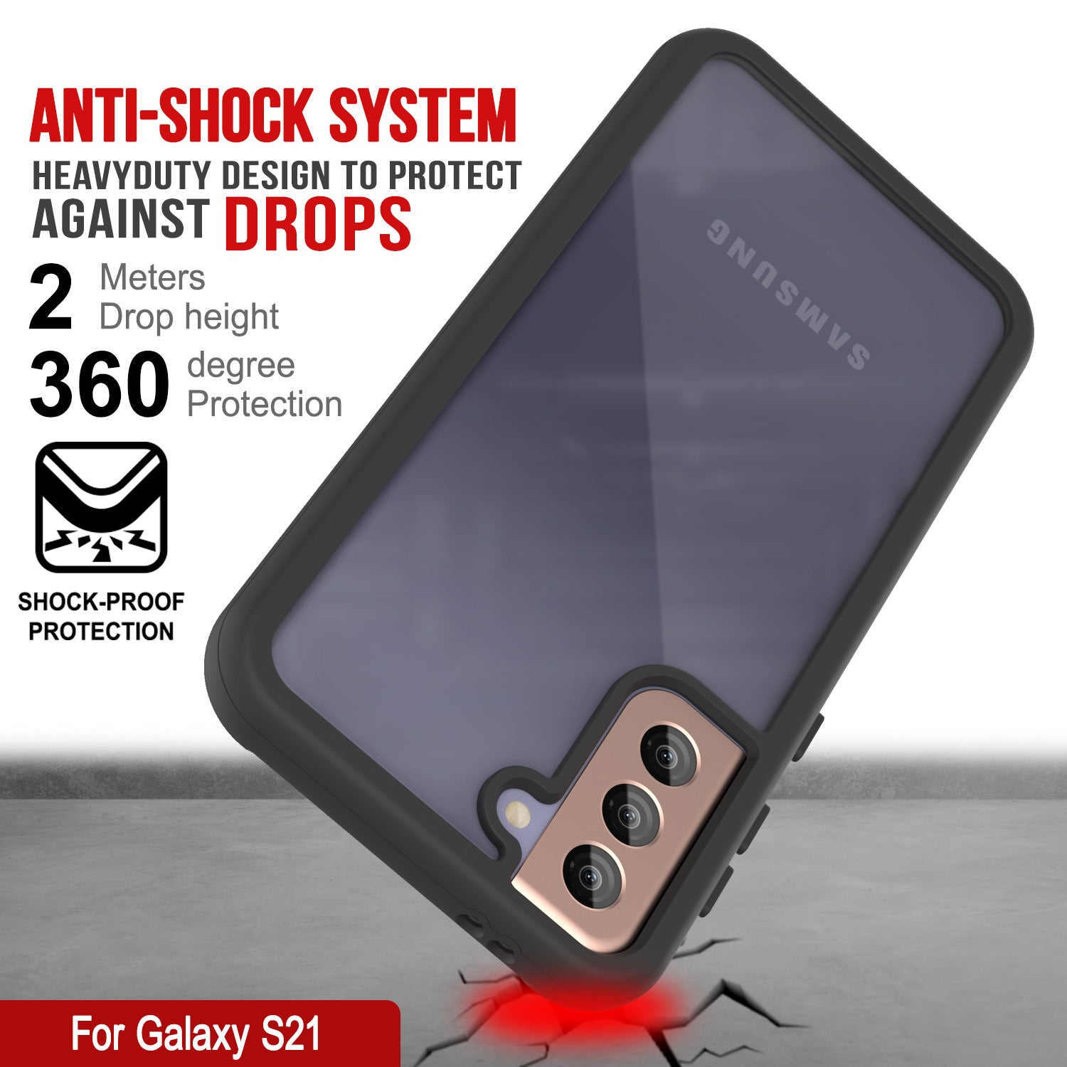 PunkCase Galaxy S21 Case, [Spartan Series] Clear Rugged Heavy Duty Cover W/Built in Screen Protector [Black]