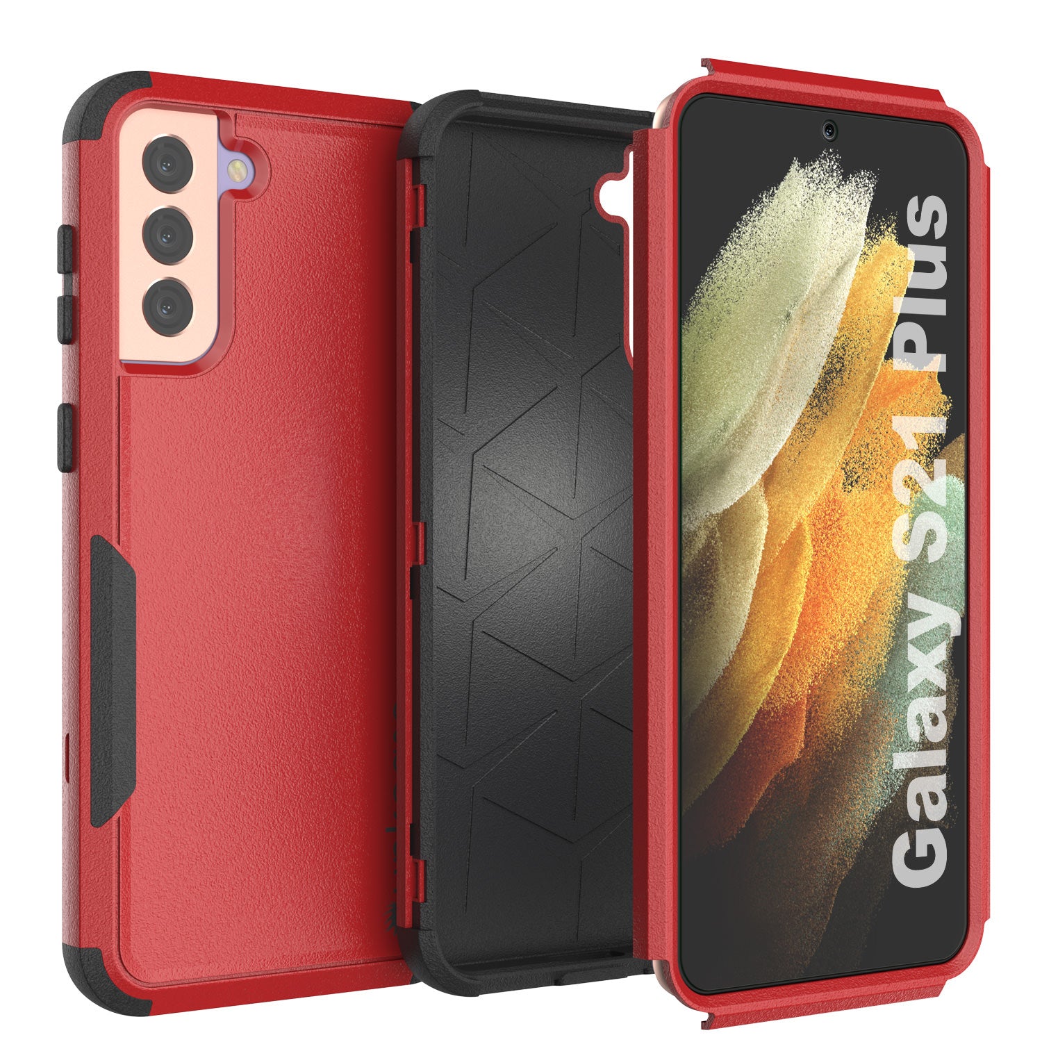 Punkcase for Galaxy S21+ Plus 5G Belt Clip Multilayer Holster Case [Patron Series] [Red-Black]