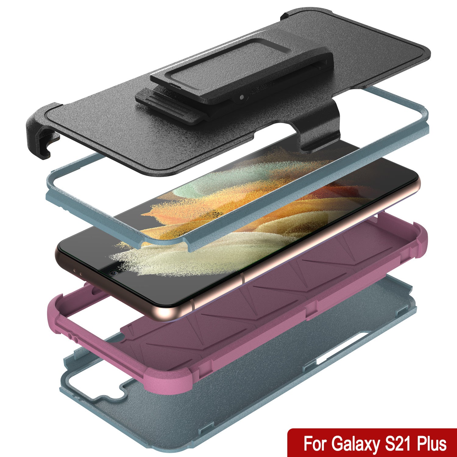 Punkcase for Galaxy S21+ Plus 5G Belt Clip Multilayer Holster Case [Patron Series] [Mint-Pink]