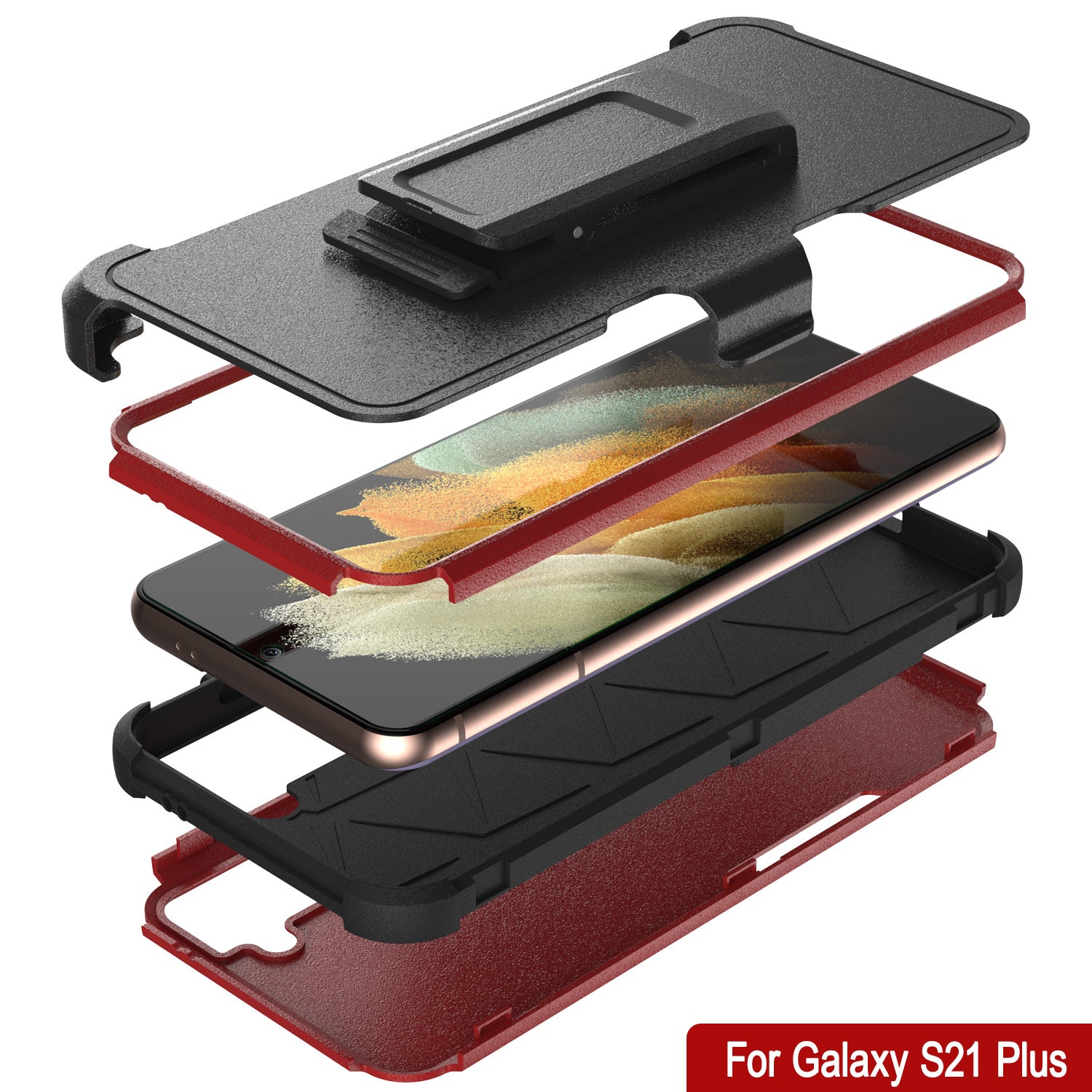 Punkcase for Galaxy S21+ Plus 5G Belt Clip Multilayer Holster Case [Patron Series] [Red-Black]