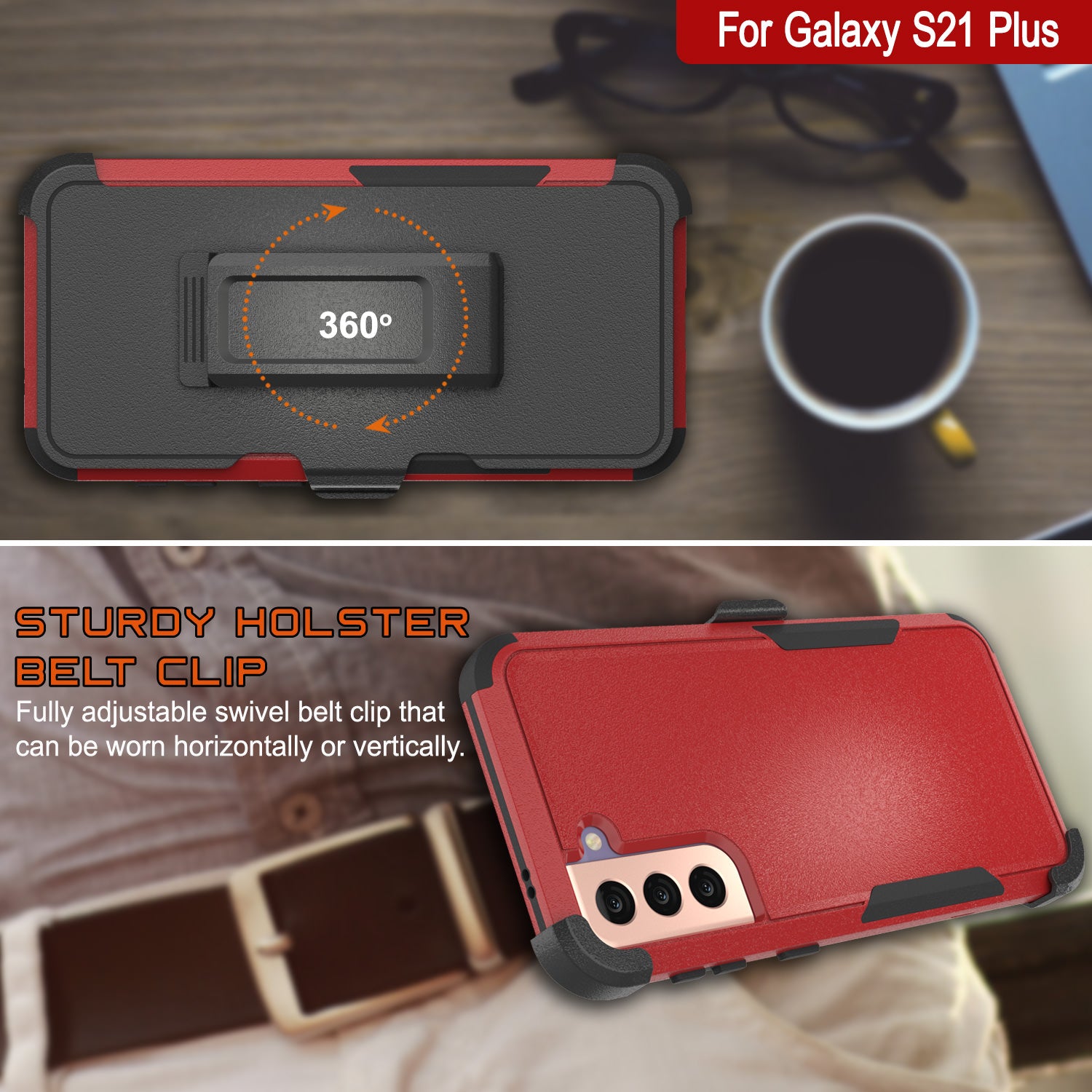 Punkcase for Galaxy S21+ Plus 5G Belt Clip Multilayer Holster Case [Patron Series] [Red-Black]