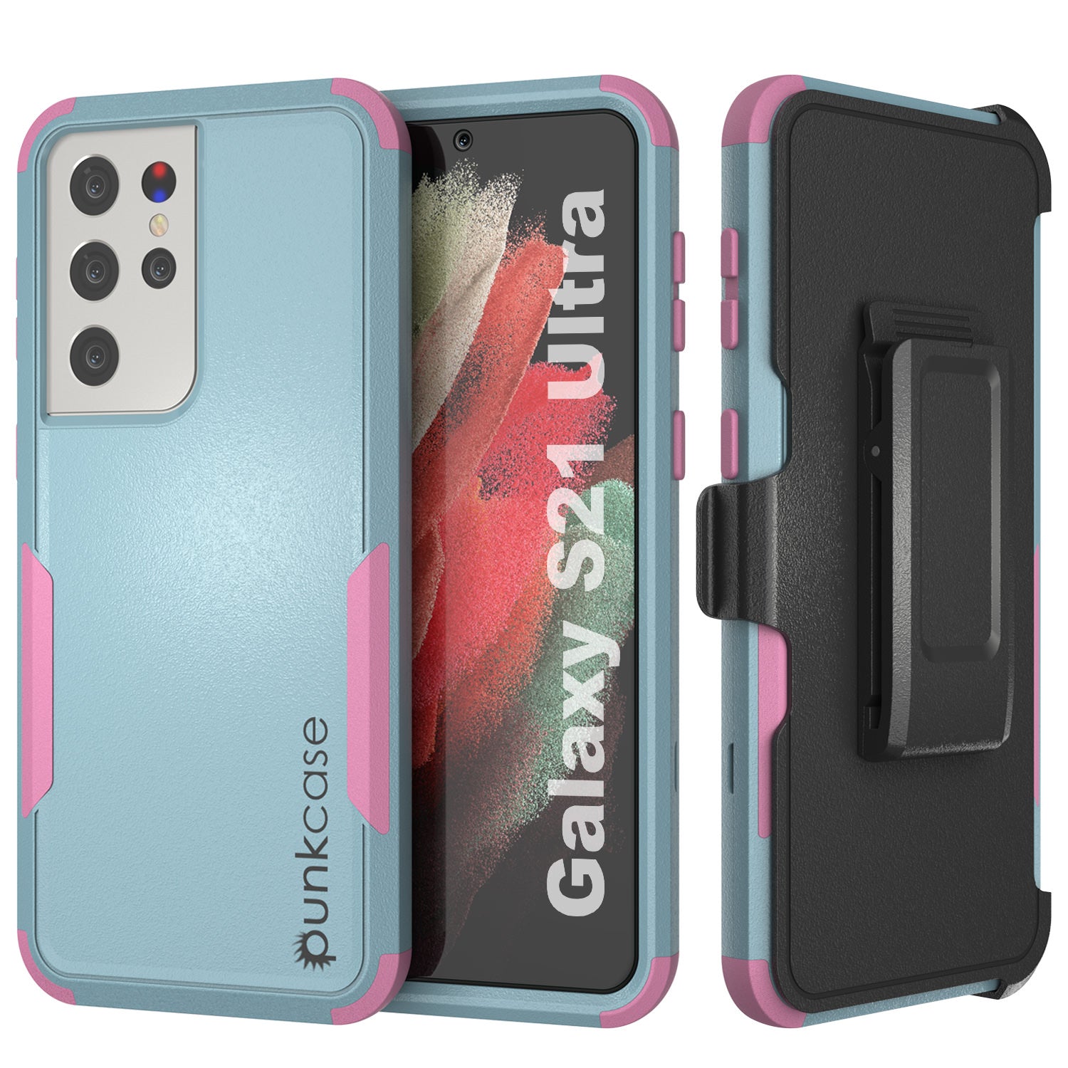 Punkcase for Galaxy S21 Ultra 5G Belt Clip Multilayer Holster Case [Patron Series] [Mint-Pink]