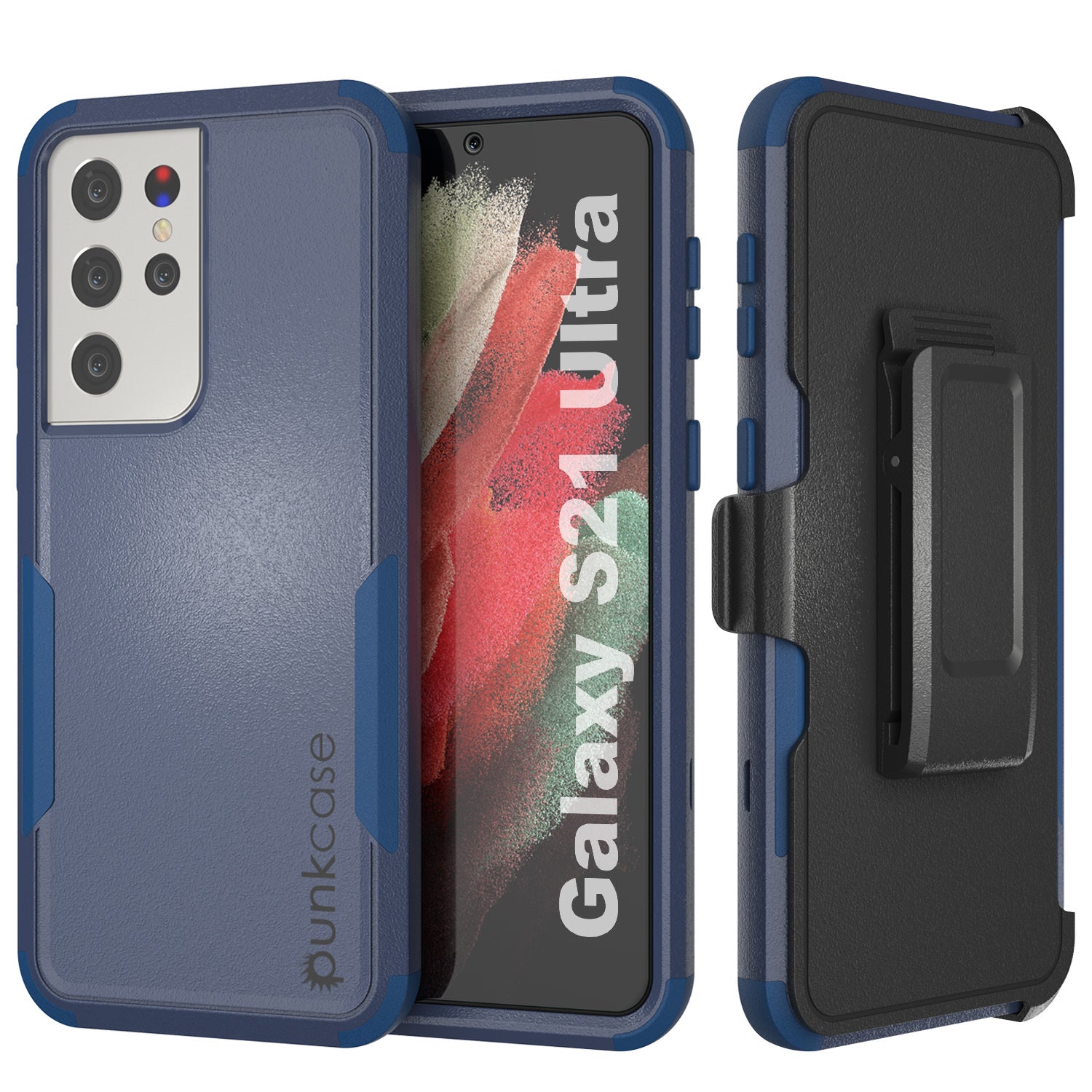 Punkcase for Galaxy S21 Ultra 5G Belt Clip Multilayer Holster Case [Patron Series] [Navy]