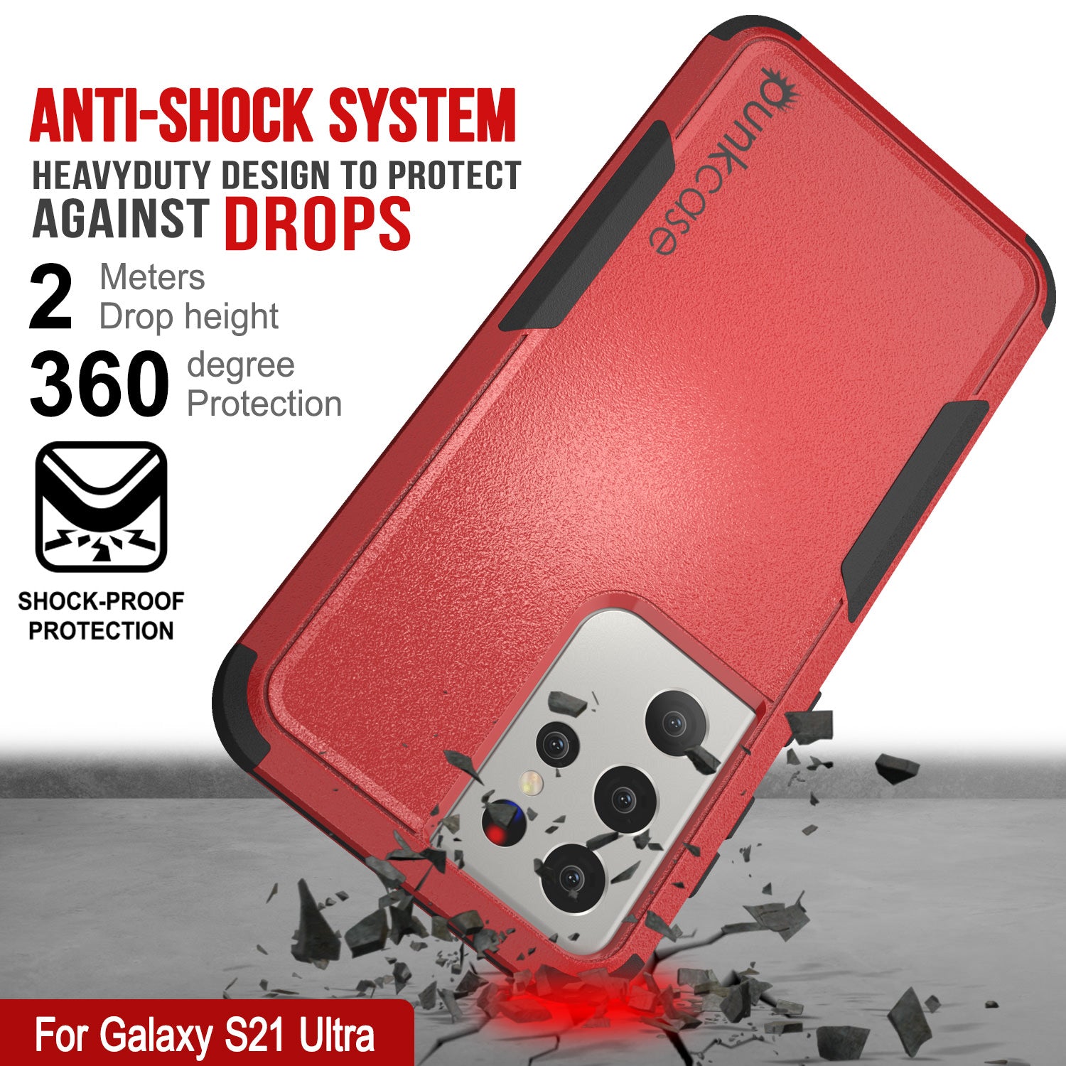 Punkcase for Galaxy S21 Ultra 5G Belt Clip Multilayer Holster Case [Patron Series] [Red-Black]