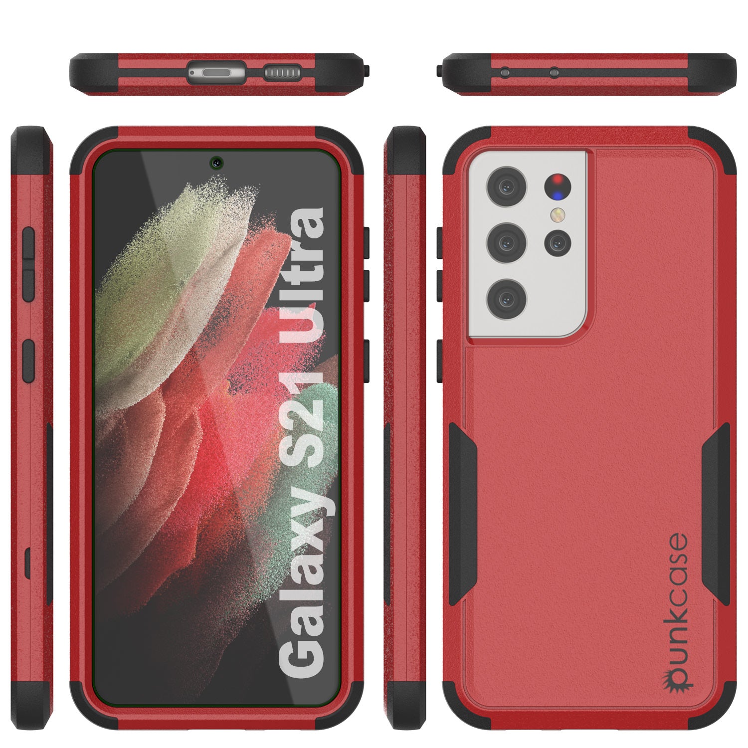 Punkcase for Galaxy S21 Ultra 5G Belt Clip Multilayer Holster Case [Patron Series] [Red-Black]