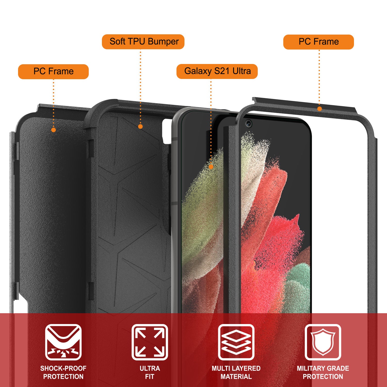 Punkcase for Galaxy S21 Ultra 5G Belt Clip Multilayer Holster Case [Patron Series] [Black]