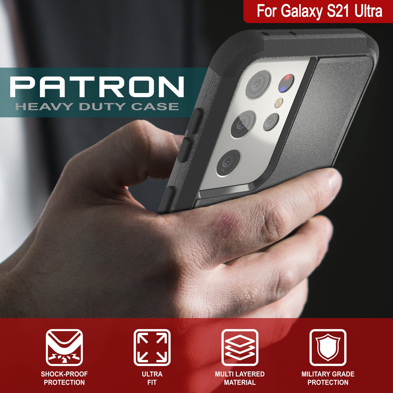 Punkcase for Galaxy S21 Ultra 5G Belt Clip Multilayer Holster Case [Patron Series] [Black]