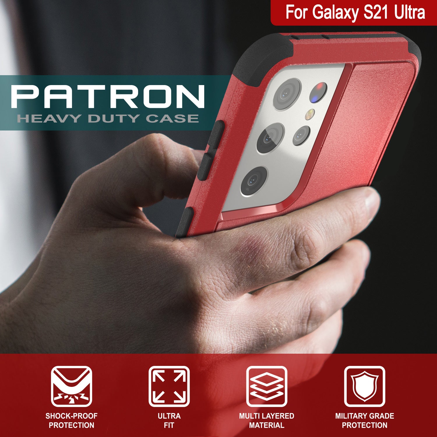 Punkcase for Galaxy S21 Ultra 5G Belt Clip Multilayer Holster Case [Patron Series] [Red-Black]