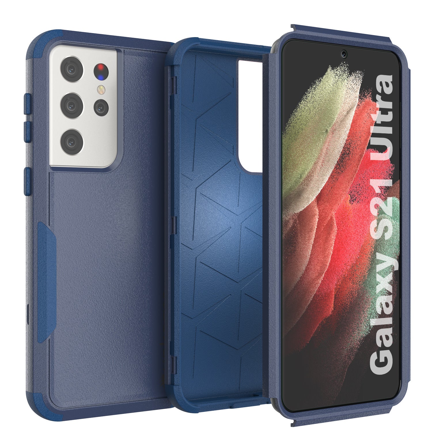 Punkcase for Galaxy S21 Ultra 5G Belt Clip Multilayer Holster Case [Patron Series] [Navy]