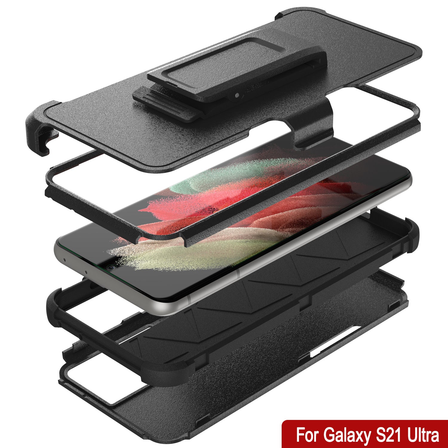 Punkcase for Galaxy S21 Ultra 5G Belt Clip Multilayer Holster Case [Patron Series] [Black]