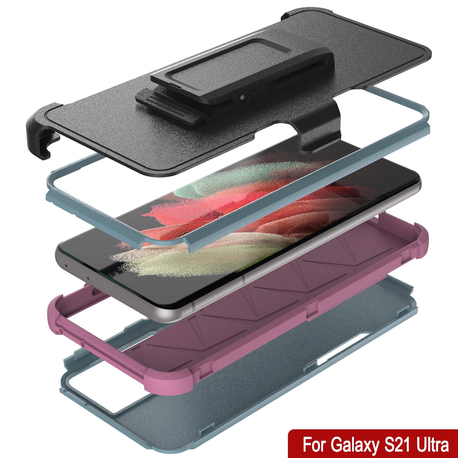 Punkcase for Galaxy S21 Ultra 5G Belt Clip Multilayer Holster Case [Patron Series] [Mint-Pink]