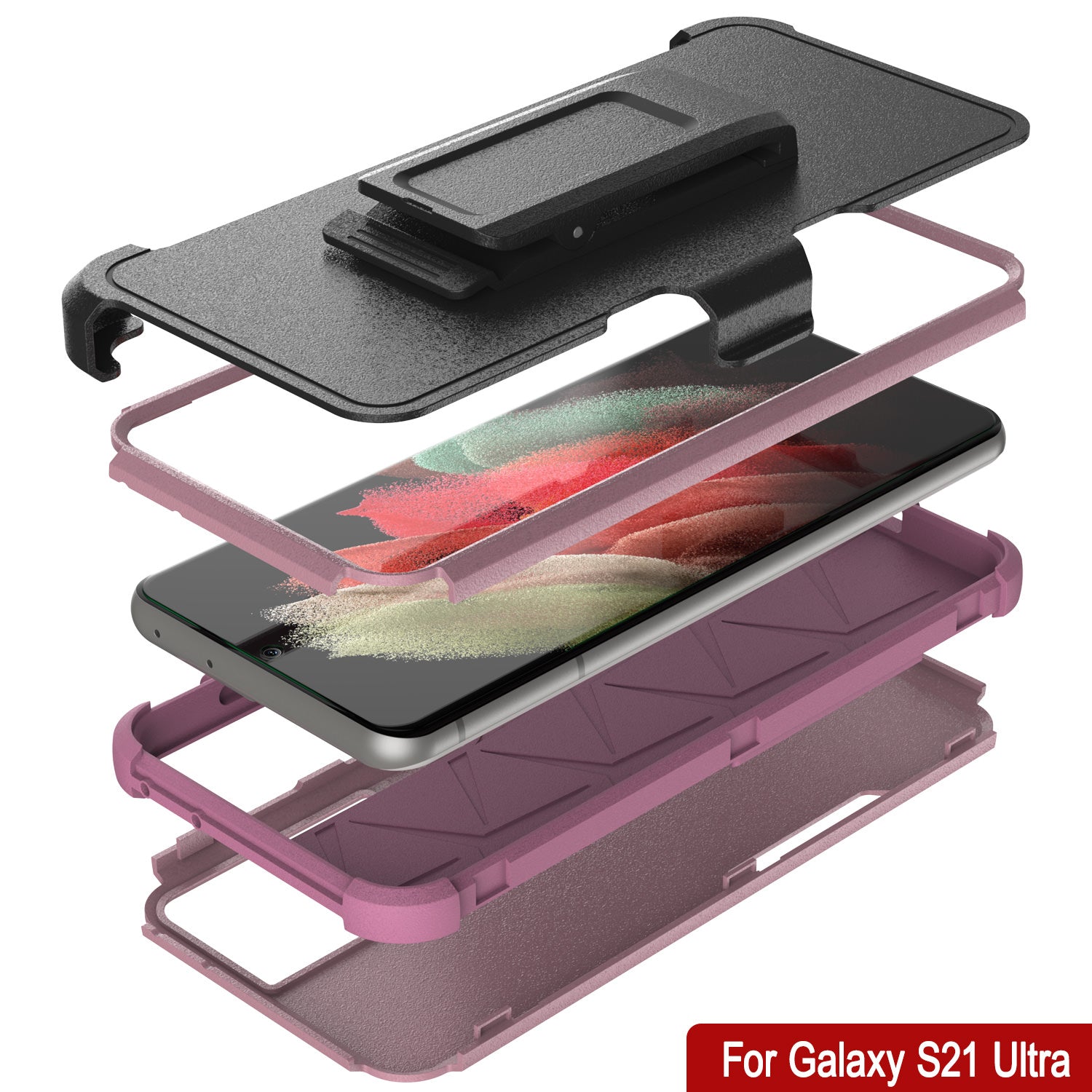 Punkcase for Galaxy S21 Ultra 5G Belt Clip Multilayer Holster Case [Patron Series] [Pink]