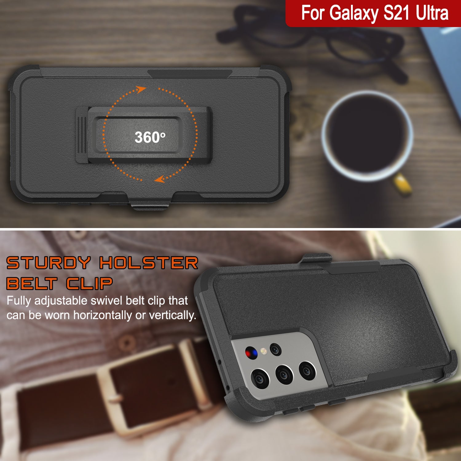 Punkcase for Galaxy S21 Ultra 5G Belt Clip Multilayer Holster Case [Patron Series] [Black]