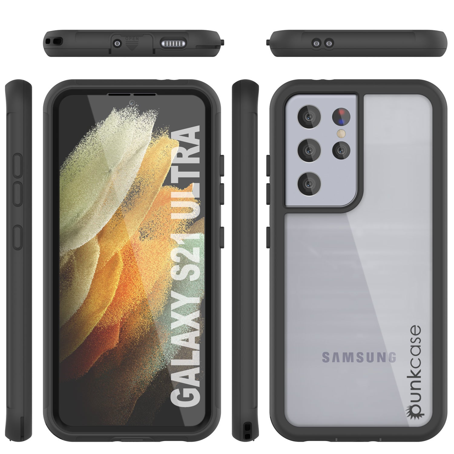 PunkCase Galaxy S21 Ultra Case, [Spartan Series] Clear Rugged Heavy Duty Cover W/Built in Screen Protector [Black]