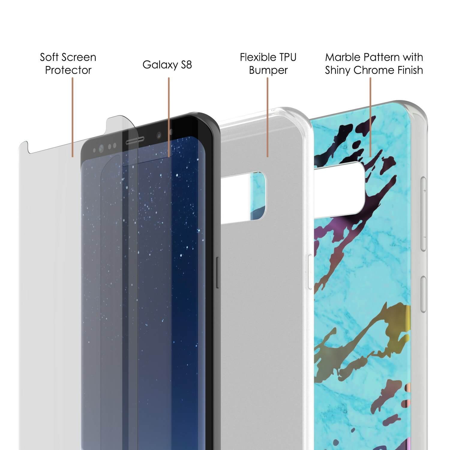 Punkcase Galaxy S8 Marble Case, Protective Full Body Cover W/PunkShield Screen Protector (Teal Onyx)