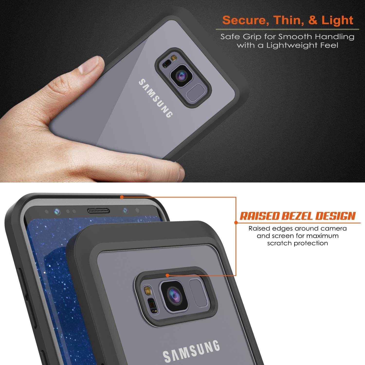 PunkCase Galaxy S8+ Plus Case, [Spartan Series] Clear Rugged Heavy Duty Cover W/Built in Screen Protector [Black]