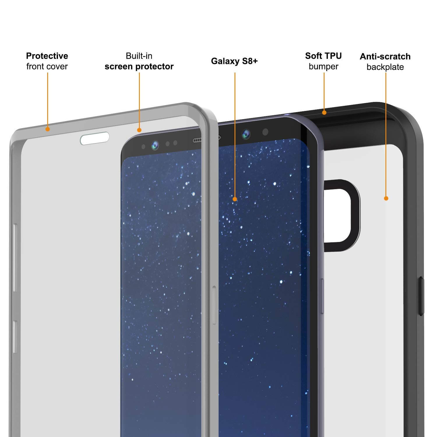PunkCase Galaxy S8+ Plus Case, [Spartan Series] Clear Rugged Heavy Duty Cover W/Built in Screen Protector [Black]