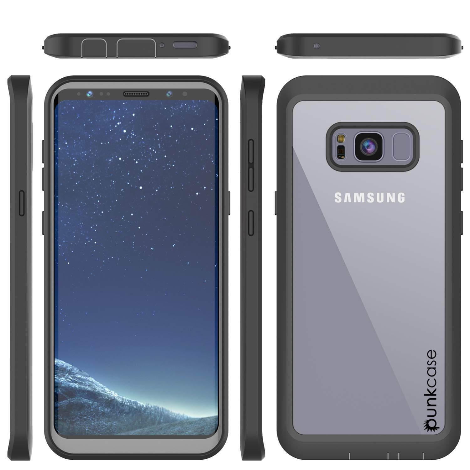 PunkCase Galaxy S8+ Plus Case, [Spartan Series] Clear Rugged Heavy Duty Cover W/Built in Screen Protector [Black]
