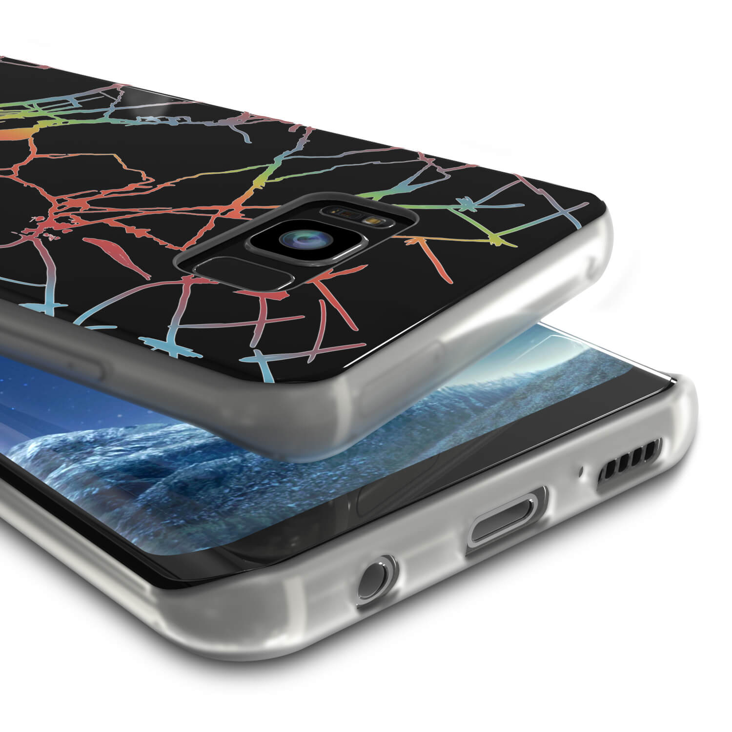 Punkcase Galaxy S8+ PLUS Marble Case, Protective Full Body Cover W/PunkShield Screen Protector (Black Mirage)