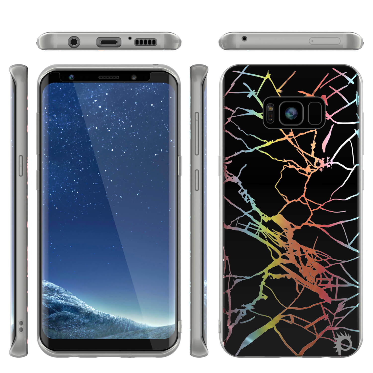 Punkcase Galaxy S8+ PLUS Marble Case, Protective Full Body Cover W/PunkShield Screen Protector (Black Mirage)
