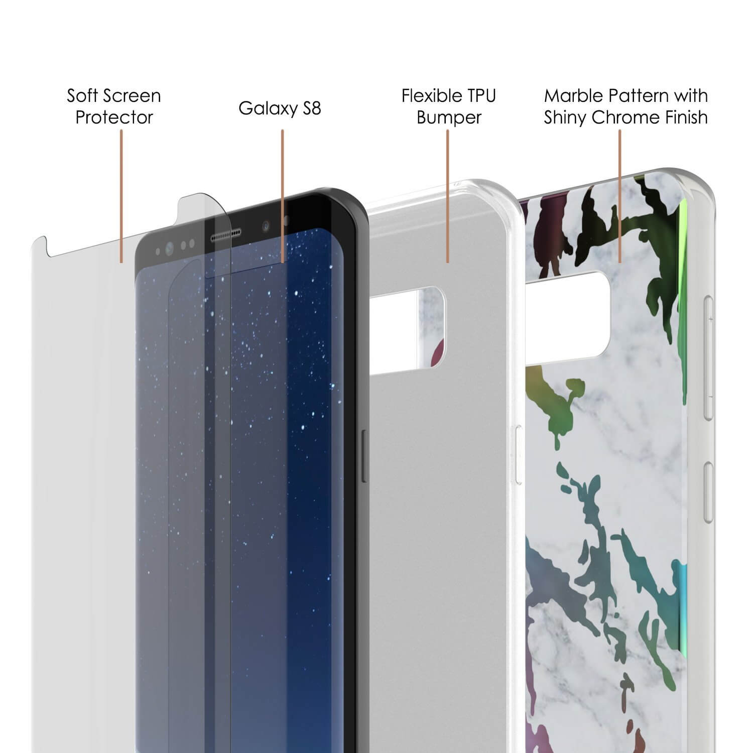 Punkcase Galaxy S8+ PLUS Marble Case, Protective Full Body Cover W/PunkShield Screen Protector (Blanco Marmo)