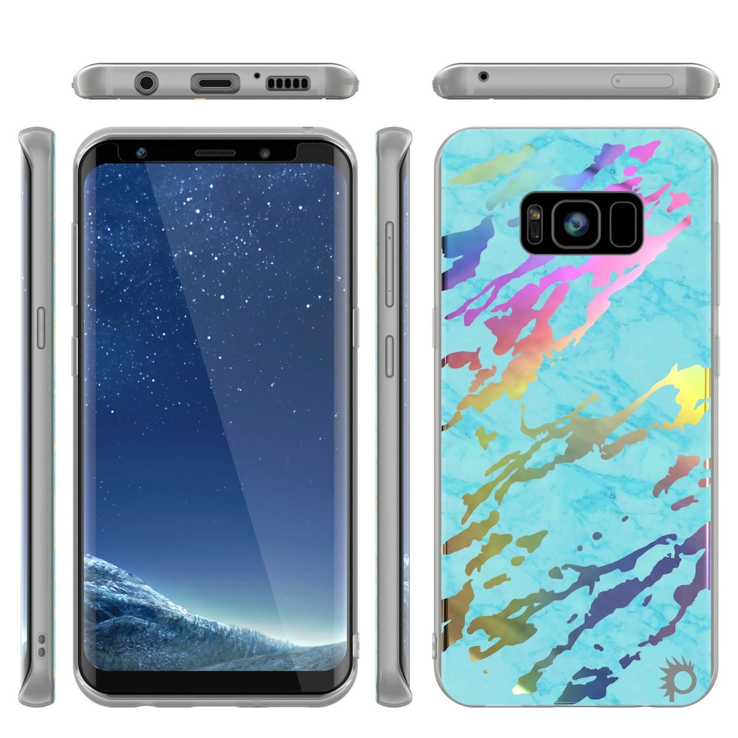 Punkcase Galaxy S8+ PLUS Marble Case, Protective Full Body Cover W/PunkShield Screen Protector (Teal Onyx)