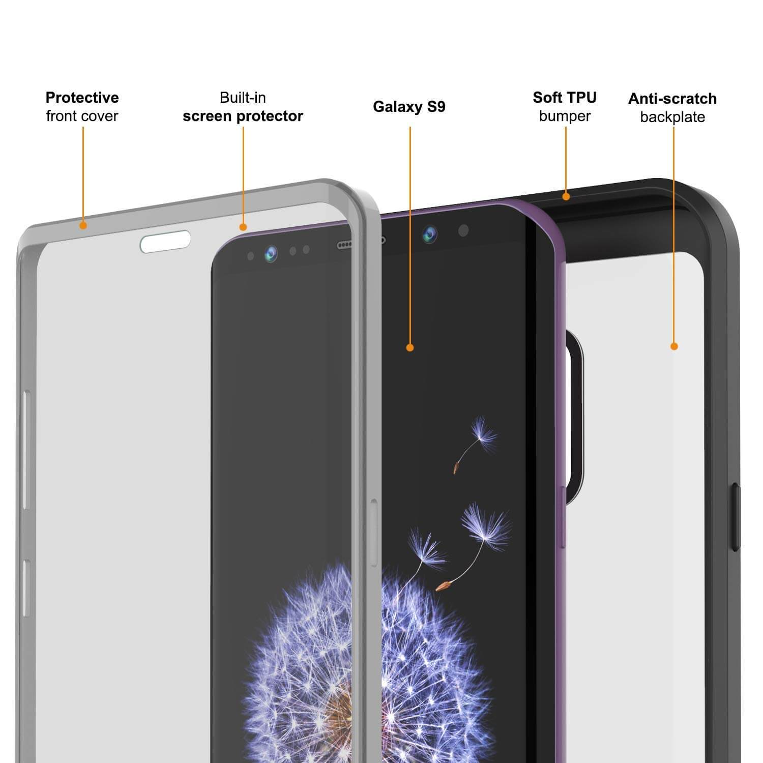 PunkCase Galaxy S9 Case, [Spartan Series] Clear Rugged Heavy Duty Cover W/Built in Screen Protector [Black]