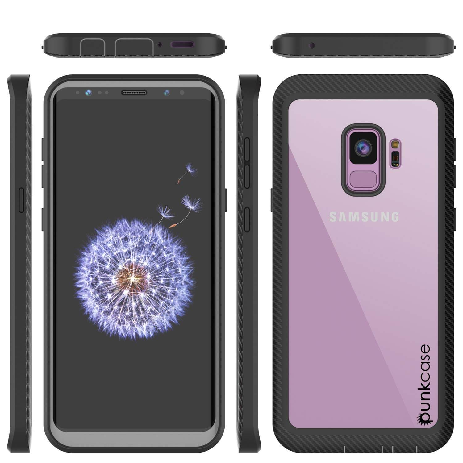 PunkCase Galaxy S9 Case, [Spartan Series] Clear Rugged Heavy Duty Cover W/Built in Screen Protector [Black]