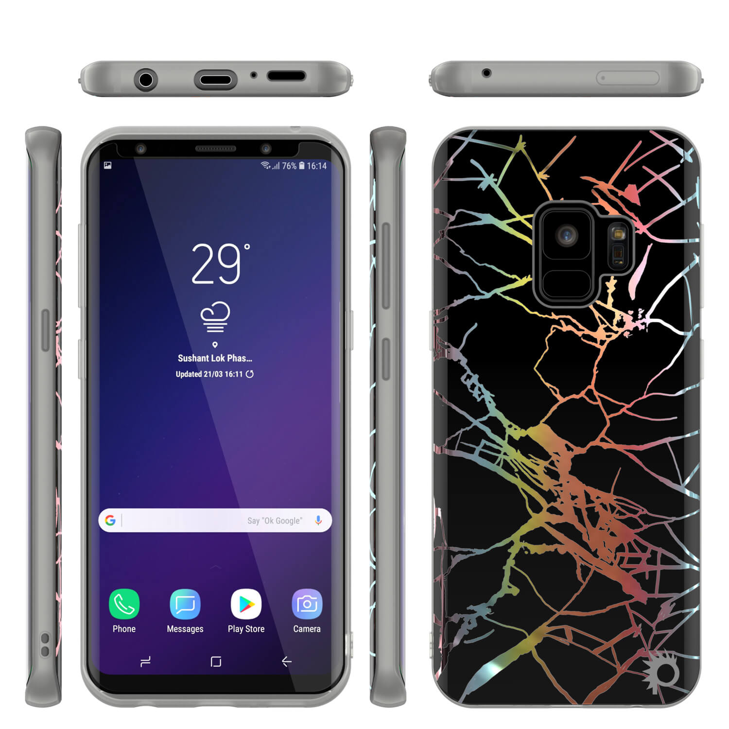 Punkcase Galaxy S9 Marble Case, Protective Full Body Cover W/PunkShield Screen Protector (Black Mirage)