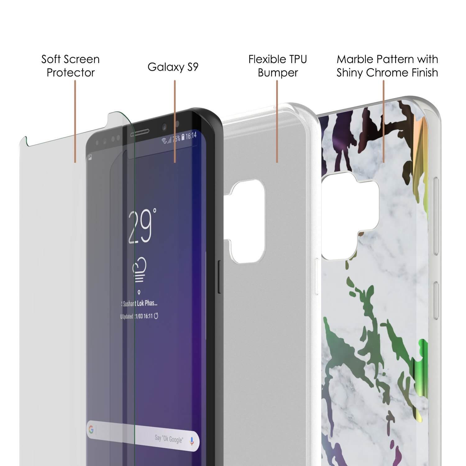Punkcase Galaxy S9 Marble Case, Protective Full Body Cover W/PunkShield Screen Protector (Blanco Marmo)