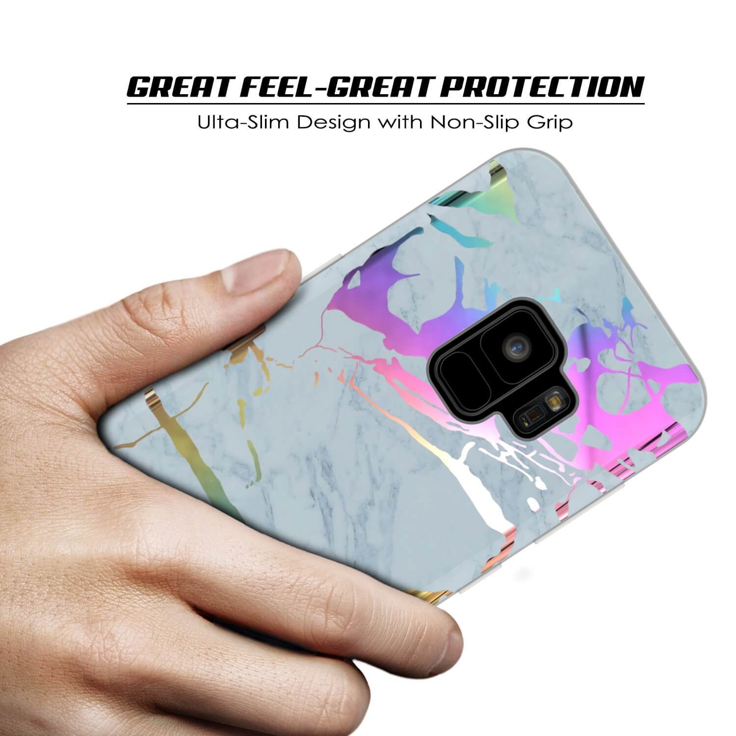Punkcase Galaxy S9 Marble Case, Protective Full Body Cover W/PunkShield Screen Protector (Blue Marmo)