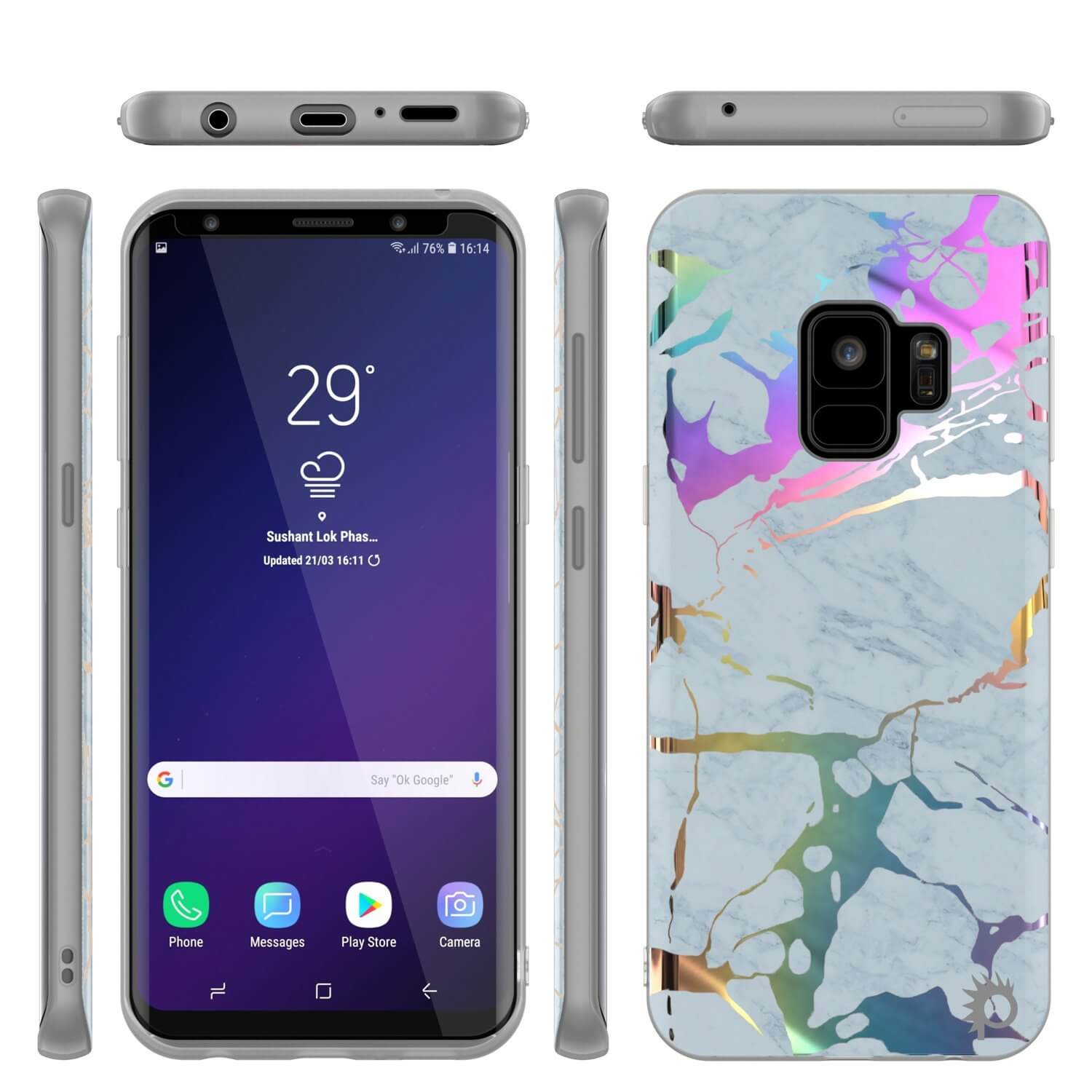 Punkcase Galaxy S9 Marble Case, Protective Full Body Cover W/PunkShield Screen Protector (Blue Marmo)