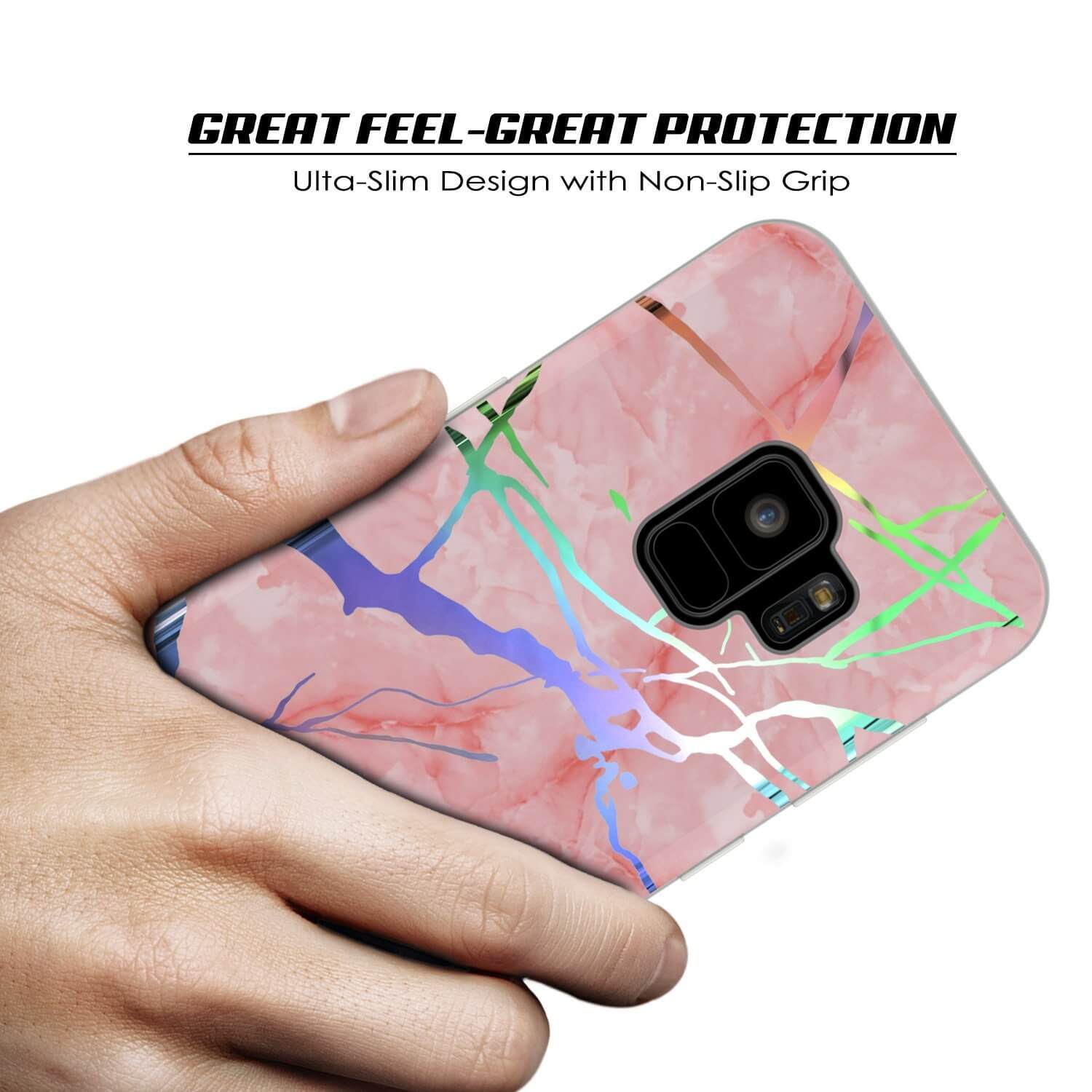 Punkcase Galaxy S9 Marble Case, Protective Full Body Cover W/PunkShield Screen Protector (Rose Mirage)