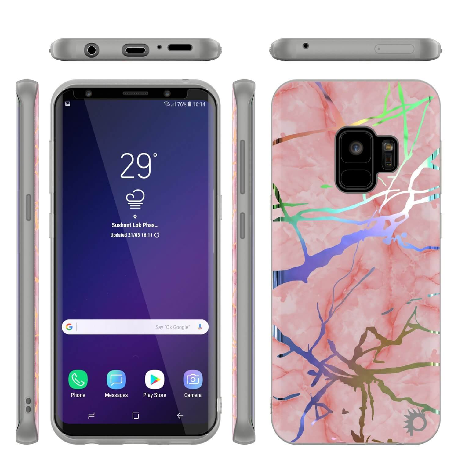 Punkcase Galaxy S9 Marble Case, Protective Full Body Cover W/PunkShield Screen Protector (Rose Mirage)