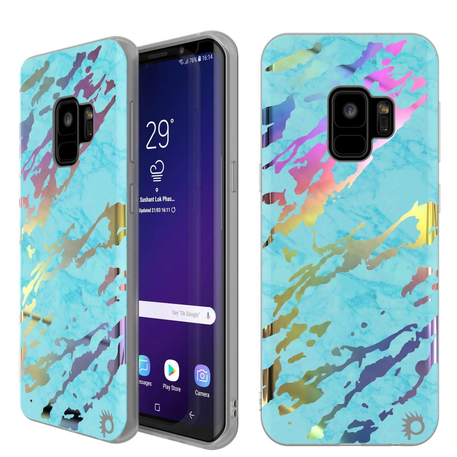 Punkcase Galaxy S9 Marble Case, Protective Full Body Cover W/PunkShield Screen Protector (Teal Onyx)