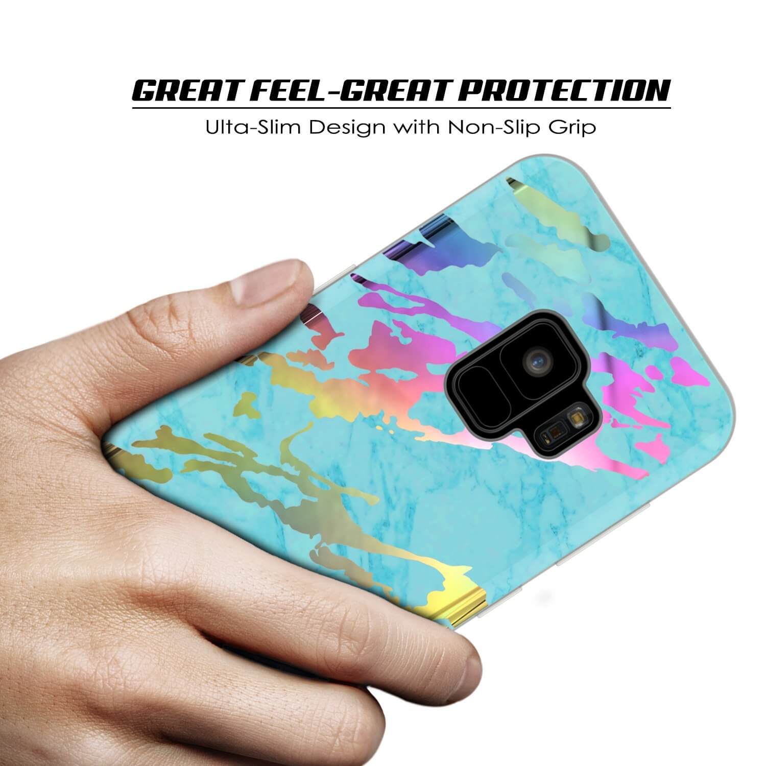 Punkcase Galaxy S9 Marble Case, Protective Full Body Cover W/PunkShield Screen Protector (Teal Onyx)