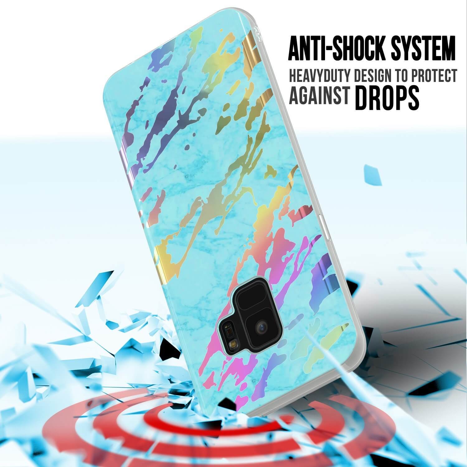 Punkcase Galaxy S9 Marble Case, Protective Full Body Cover W/PunkShield Screen Protector (Teal Onyx)