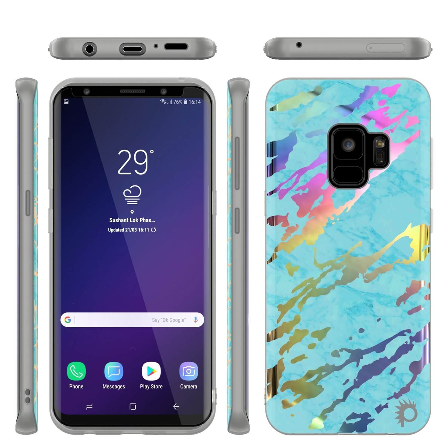 Punkcase Galaxy S9 Marble Case, Protective Full Body Cover W/PunkShield Screen Protector (Teal Onyx)