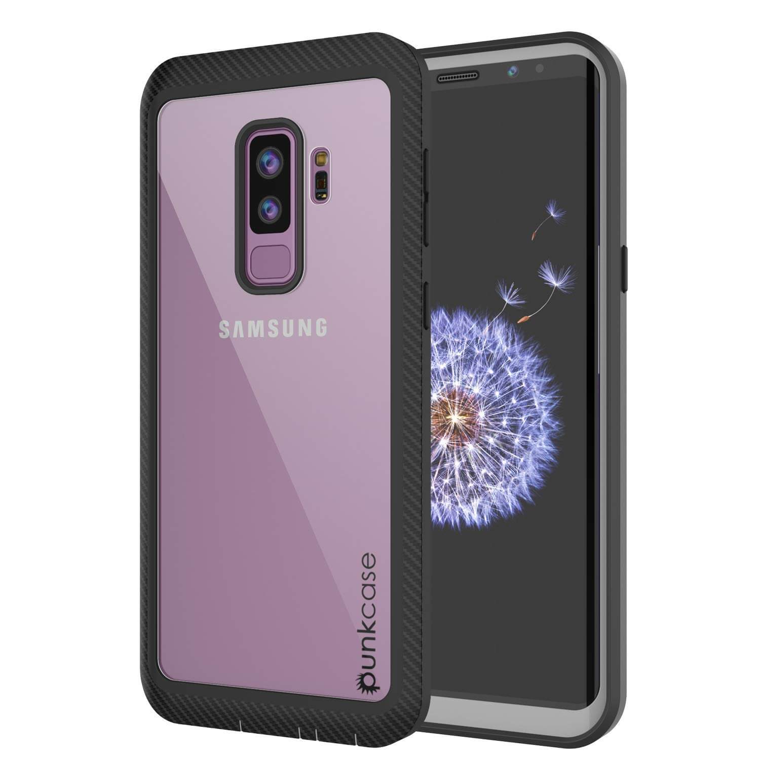 PunkCase Galaxy S9+ Plus Case, [Spartan Series] Clear Rugged Heavy Duty Cover W/Built in Screen Protector [Black]