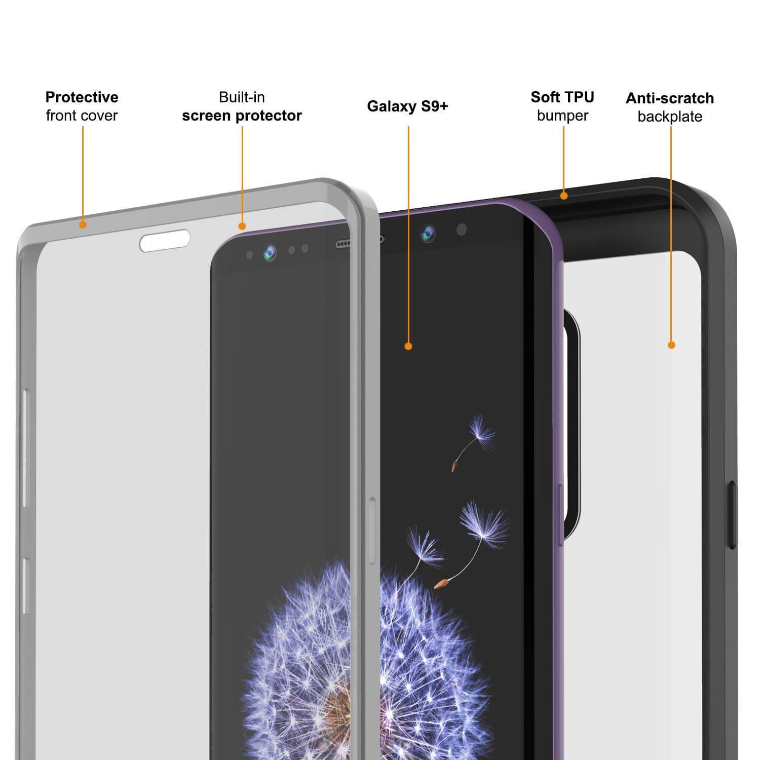 PunkCase Galaxy S9+ Plus Case, [Spartan Series] Clear Rugged Heavy Duty Cover W/Built in Screen Protector [Black]