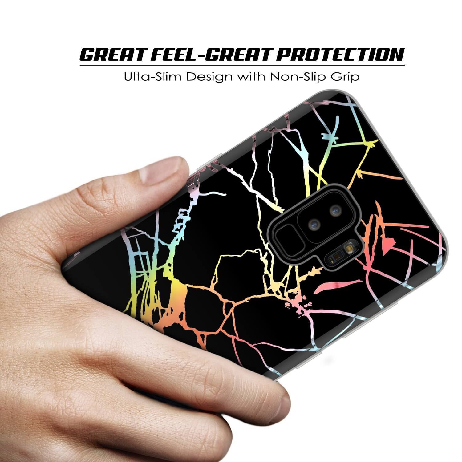 Punkcase Galaxy S9+ Marble Case, Protective Full Body Cover W/PunkShield Screen Protector (Black Mirage)