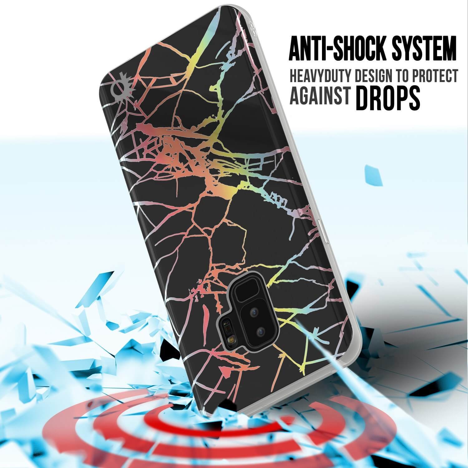 Punkcase Galaxy S9+ Marble Case, Protective Full Body Cover W/PunkShield Screen Protector (Black Mirage)