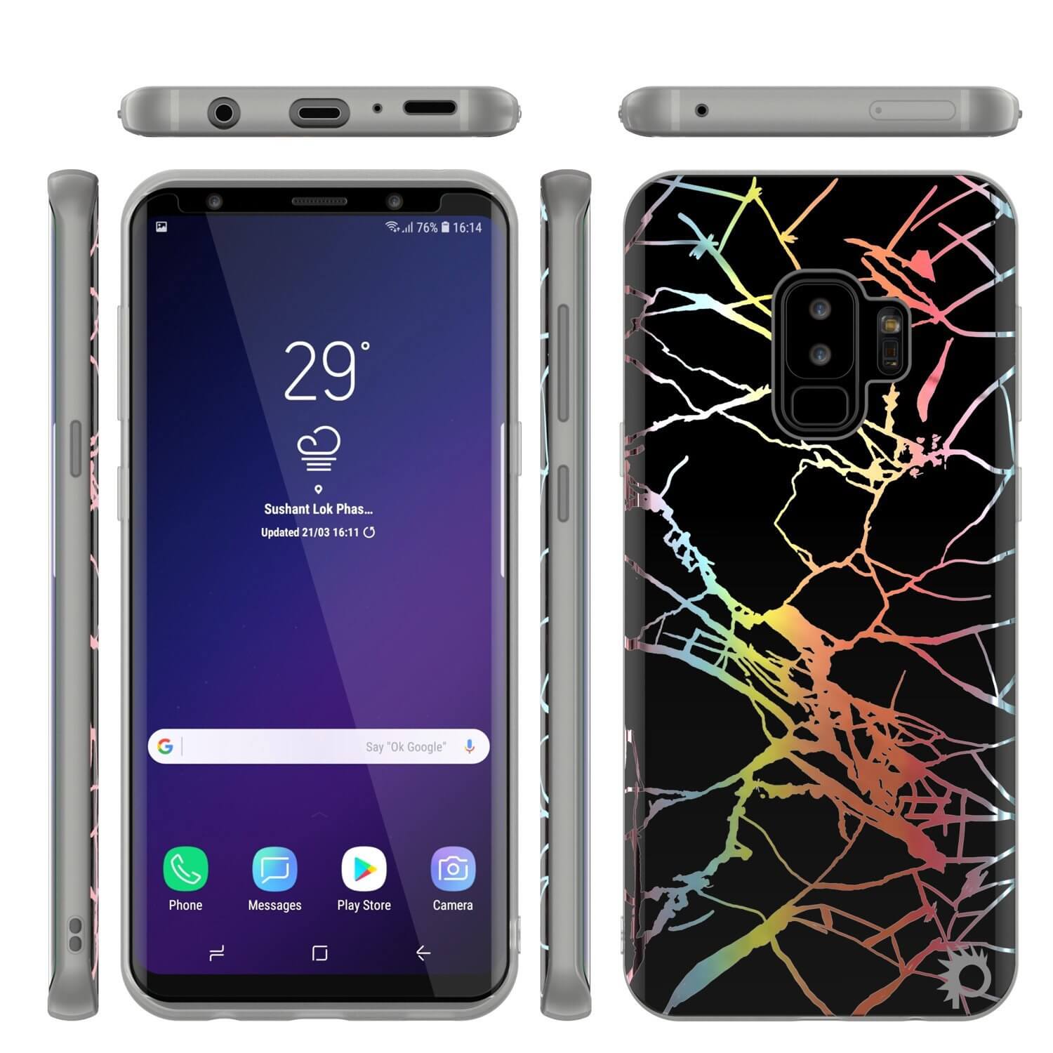 Punkcase Galaxy S9+ Marble Case, Protective Full Body Cover W/PunkShield Screen Protector (Black Mirage)