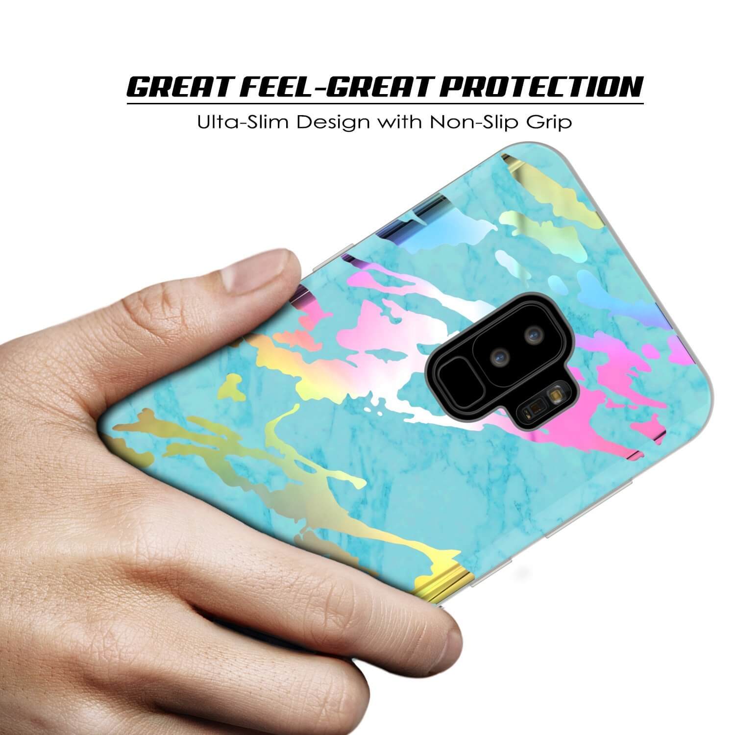 Punkcase Galaxy S9+ Marble Case, Protective Full Body Cover W/PunkShield Screen Protector (Teal Onyx)