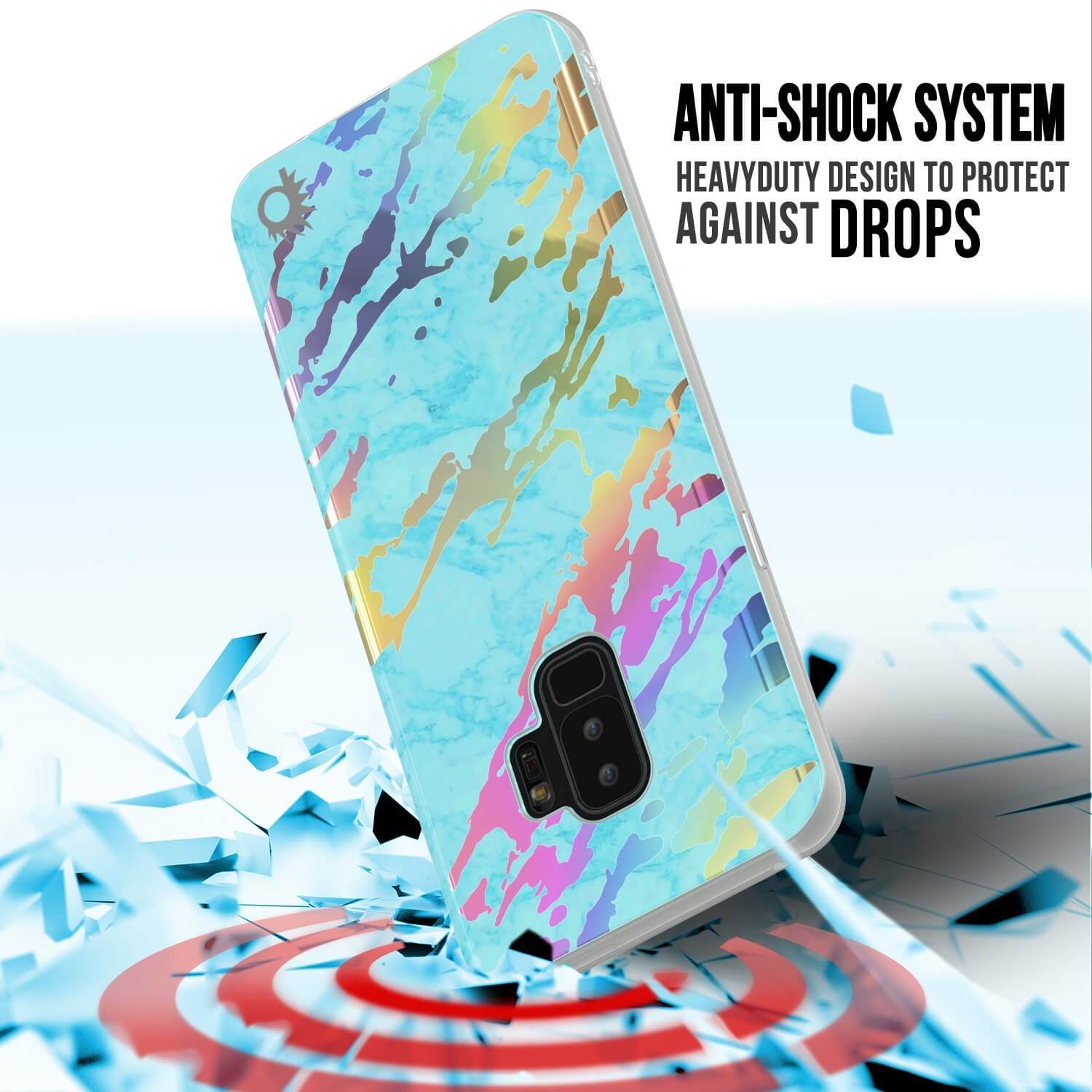 Punkcase Galaxy S9+ Marble Case, Protective Full Body Cover W/PunkShield Screen Protector (Teal Onyx)