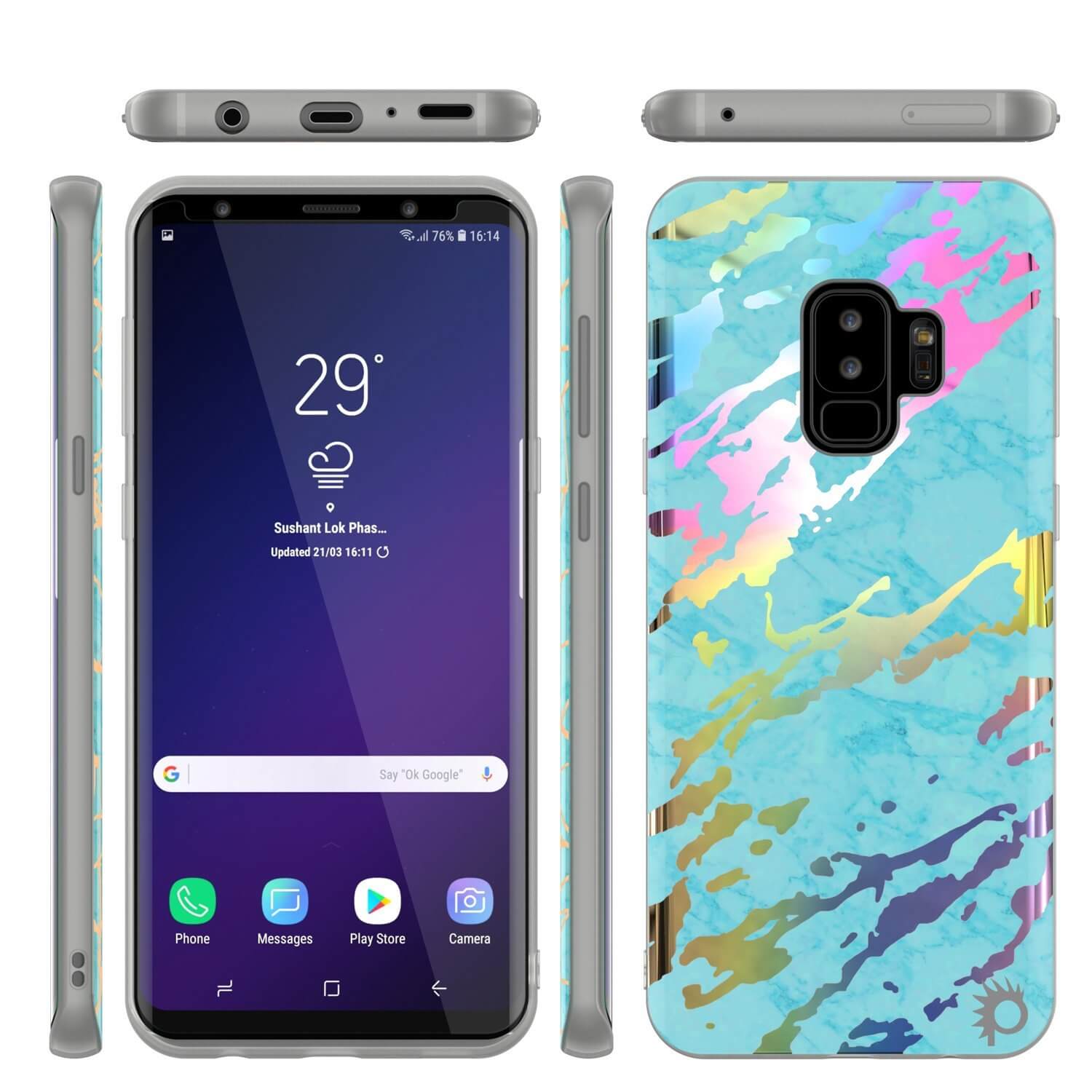Punkcase Galaxy S9+ Marble Case, Protective Full Body Cover W/PunkShield Screen Protector (Teal Onyx)